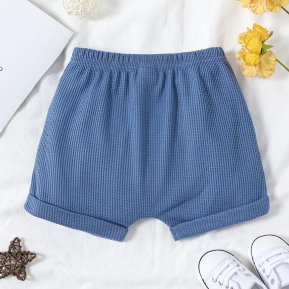 Baby Boy Waffle Knit Shorts Stretchy Loungewear Summer Kid's Bottoms Blue 18-24M - Picture 3 of 3